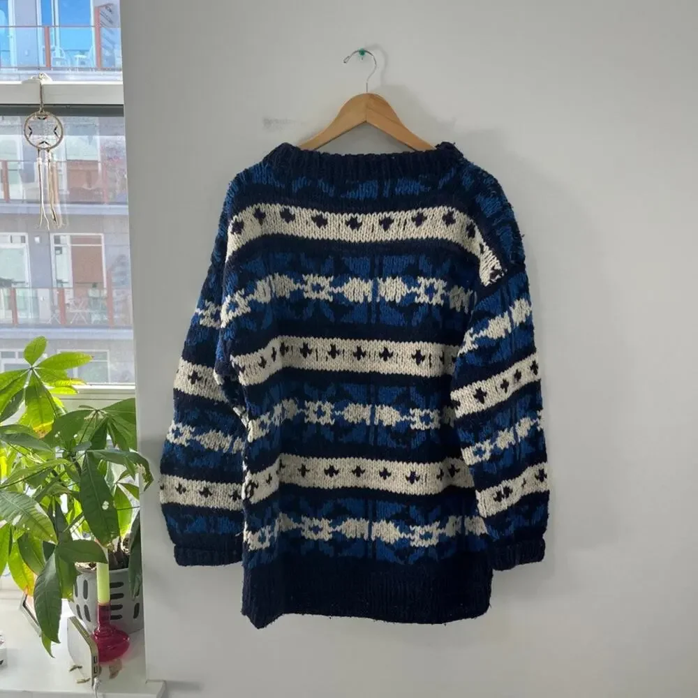 World Class Inc Blue Print Wool Oversized Sweater Size Large